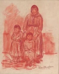 Mother With Children at the Soup Delivery