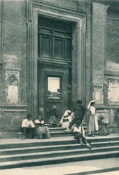 Meeting place of artists models in front of a church in the Via Babuino, Rome, Italy