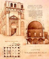 Plan, Cross-Section and Elevation of the Loggia, or Palazzo del Commune, Brescia, Italy, from 