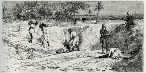 Excavations at the Christian Cemetery of Lamta, with Both Mission Charges. Engraving by Eug. Girardet, to Illustrate the Story 