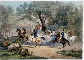 Scene of promenade at Pre Catelan in Paris