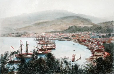 View of Saint-Pierre seen from the gun battery at Sainte-Marthe, Martinique