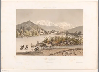 View of Saint-Martin-sur-Arve and Mont Blanc (St. Martin et le Mont-Blanc, Views in Switzerland, Savoy, and Tyrol, La Suisse, la Savoie et le Tyrol)