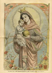 Illustration of Eugene Damblans (1865-1945) in Le Pelerin, 01/05/04 - In This Month of May, the Blessed Virgin Prays Her Divine Son to Bless and Save the World