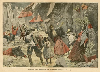 Illustration of Eugene Damblans in Le Pelerin, 02/09/06 - A scene of the terrible earthquake - Miscellaneous facts, Latin America, Earthquake, Chile, Valpariso