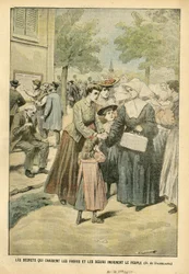 Illustration of Eugene Damblans in Le Pelerin, 24/07/04 - Decrees that drive out brothers and sisters indignate the people