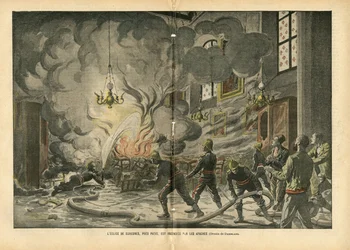 The church of Suresnes, near Paris, is burned by the Apaches