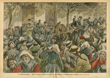 Illustration of Eugene Damblans (1865-1945) in Le Pelerin, 27/10/07 - Persecution Continues in Finistere, the Cures of Their Presbytery Are Expelled in the Middle of General Emotion