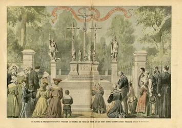 Illustration of Eugene Damblans in Le Pelerin, 29/05/04 - The calvary of protest raised in Treguier in response to the feasts of Renan