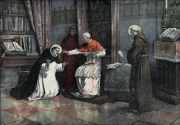 The dispute of the Holy Sacrament: Saint Thomas Aquinas, Pope Urban IV and Saint Bonaventure