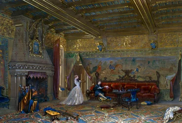 Design of a Gothic style hall for Chateau de Pierrefonds, with the emperor and empress