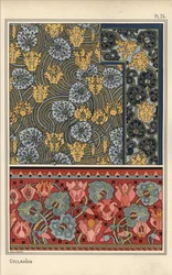 Cyclamen persicum plant as motif in designs for tapestry, fabric and wallpaper