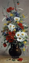 Still Life of Cornflower, Daisies and Poppies