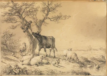 Landscape with Animals and Boy in Tree, 1866