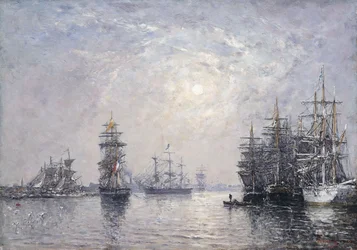 Le Havre, Eure Basin, Sailing Boats at Anchor, Sunset