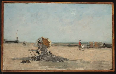 Woman with an Umbrella on the Beach, c.1880-85