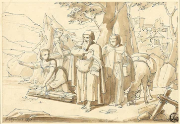 Peasant Woman Giving Directions to Monks