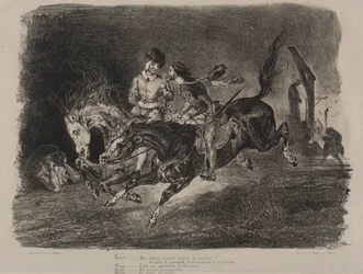 Illustrations for Faust: Faust and Mephistopheles Horse Riding on the Sabbath