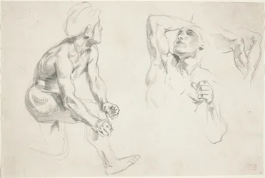 Male Nude Posing for Figures in the Frieze of War