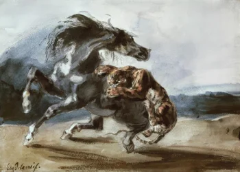 Tiger Attacking a Wild Horse