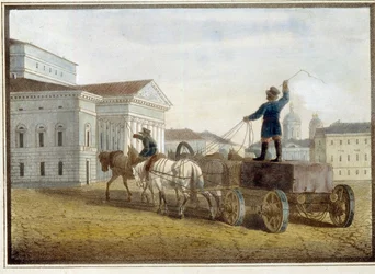 Transport of Granite Blocks on the Theatre Square in Saint Petersburg