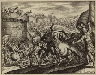 Abimelech attacking the tower of Thebez
