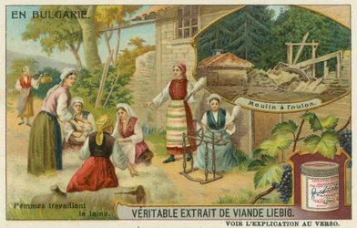 Bulgarian women spinning wool and a fulling mill