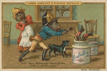 Cartoon African Falls into Liebig Meat Extract Jar
