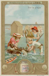 Children Playing with Toy Boats and a Dog