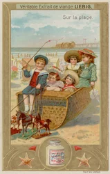 Children in a Pretend Carriage with Toy Horses