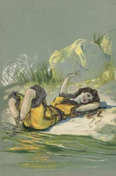 Girl Reclining on a Beach or Riverbank