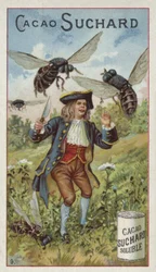 Gulliver attacked by giant wasps in Brobdingnag