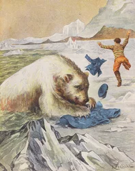 Man Escaping an Attack by a Polar Bear