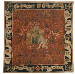 Mille Fleurs Tapestry Depicting Verdure, Shield of Arms and a Wild Man, c.1500