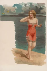 Pretty Girl in Bathing Costume Walking on the Sand