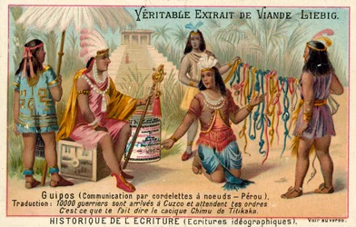 Quipus, system of communication using knotted strings, Peru