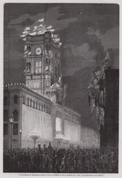 The Berlin Rathaus illuminated to celebrate the return of Kaiser Wilhelm I