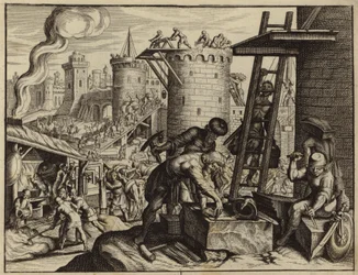 The Jews rebuilding the walls of Jerusalem