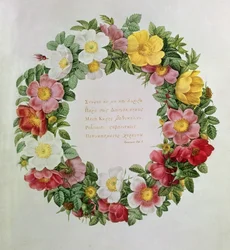 Claude-Antoine Thory Les Roses, Frontispiece: Garland with an Epigraph of Ode V by the Greek Poet Anacreon, 1817