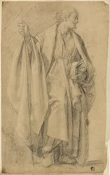 Standing Draped Male Figure, Holding Staff