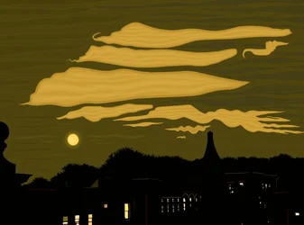 Clouds, Moon and Park From Rooftop