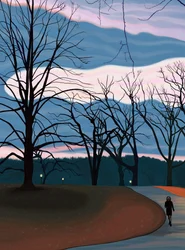 Man Exercising in Prospect Park at Sunrise Twilight