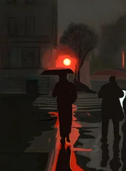 Man Walking In Rain At Night