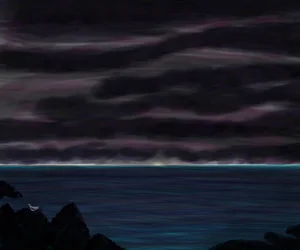 Ocean and Sky with Bird at Night