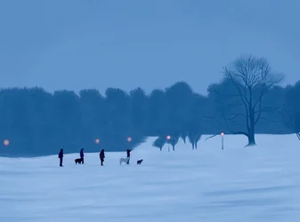 People and Dogs In Snow In Prospect Park