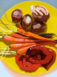 Roasted Vegetables on Yellow Plate, Brooklyn