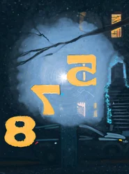 Snow At Night Seen Through Numbering On Front Door, Brooklyn