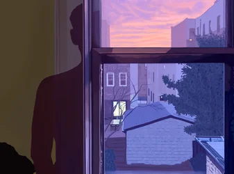 Window and My Shadow on Wall at Sunset