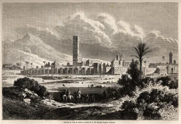 View of the city of Marrakech, drawing by Auguste de Berard, to illustrate Mr. F. Schickler