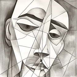 Abstract Primitive Pencil Drawing Depicting a Melancholic Facial Portrait